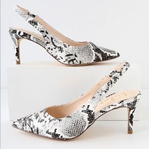 Christa Black&White Snake Pointed Slingback Pumps
